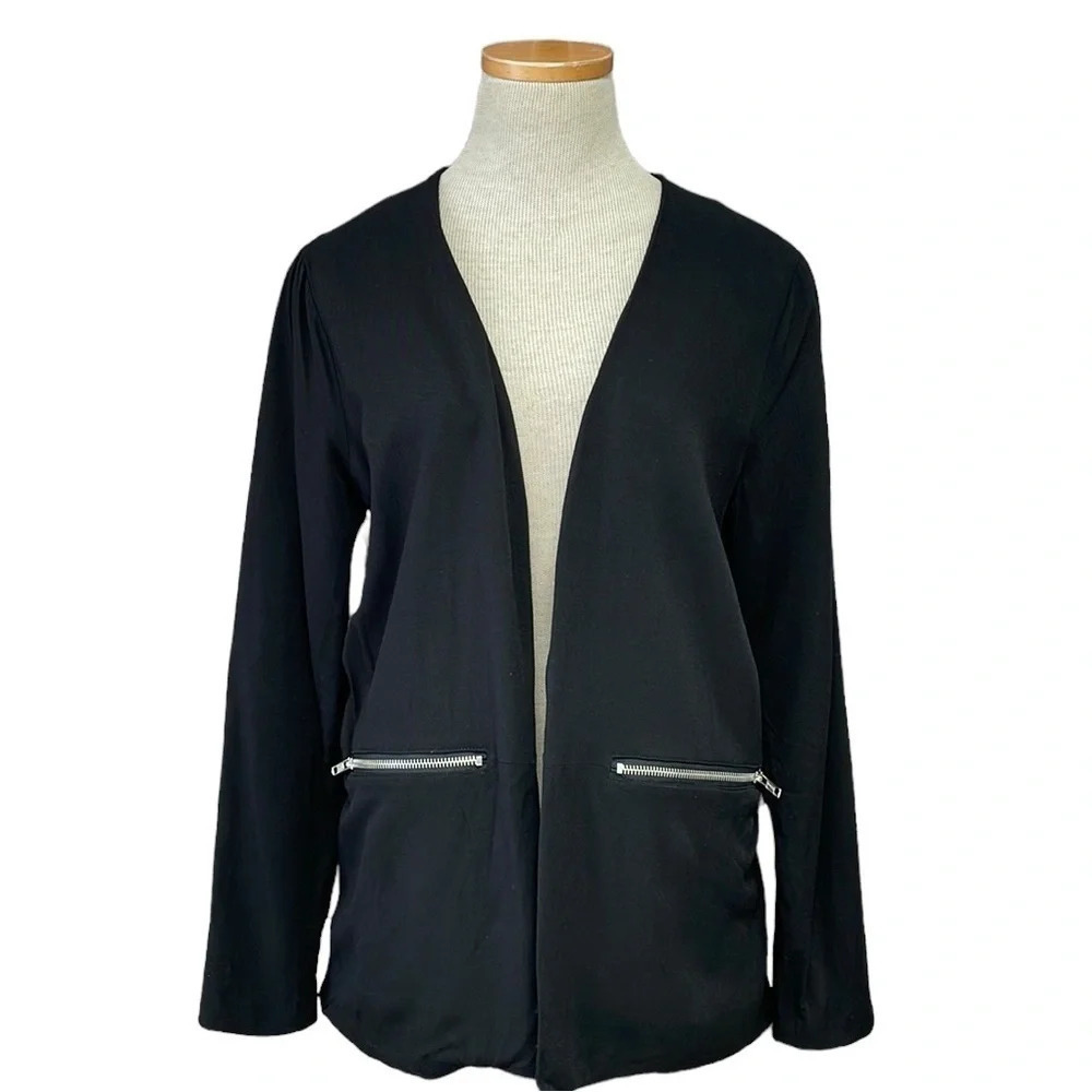 Just Female Blazer Suit Jacket Black Zip Pockets Size Large